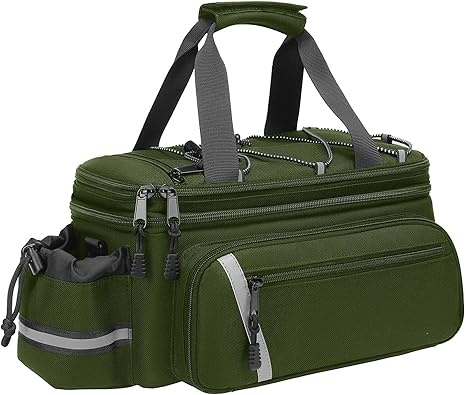 Bike Rack Bag with Rain Cover, Bike Trunk Cooler Handag Insulated Bicycle Rear Seat Pouch with 2 Side Foldable Panniers