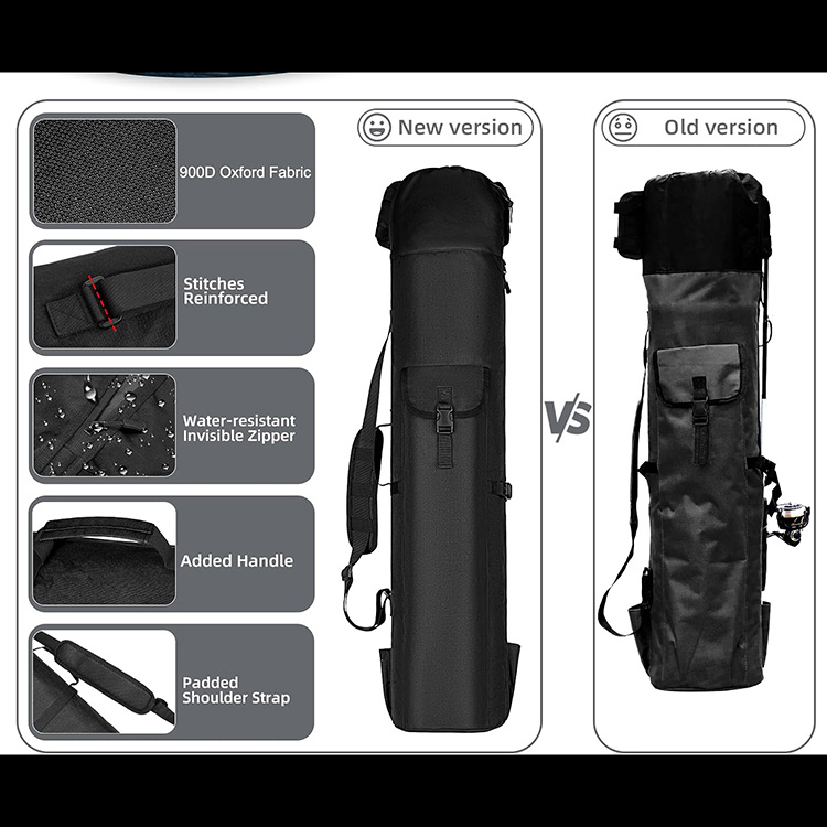 600D Oxford Multi-Purpose Waterproof Large Capacity Fishing Rod Bag with Zipper Closure for Travel Outdoor Baitcasting Spinning