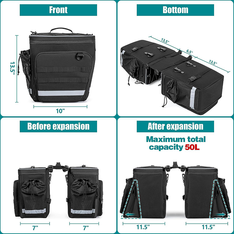 Expandable Waterproof Large Capacity cycle Pannier Bag with Multiple Compartments for Touring Travel Outdoor Motorbike