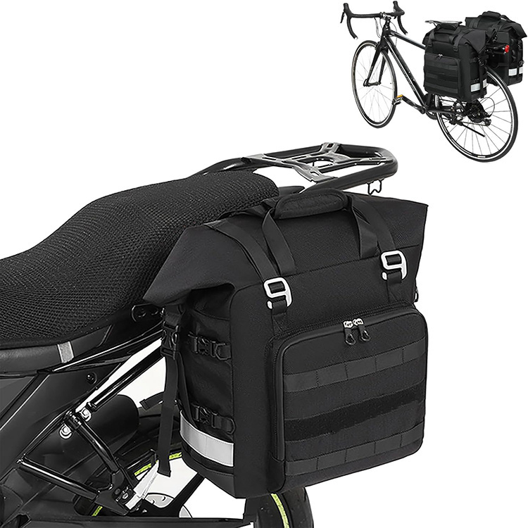 Large Capacity Reflective Motorcycle Saddle Bag with Rain Cover for Touring Travel Motorbike Outdoor Adventure