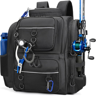 Lightweight Breathable Padded Fishing Tackle Backpack with built-in rod holder straps for outdoor lake freshwater fishing