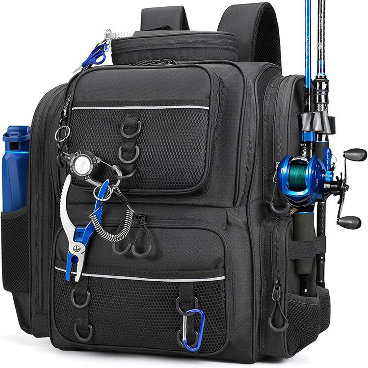 Lightweight Breathable Padded Fishing Tackle Backpack with built-in rod holder straps for outdoor lake freshwater fishing
