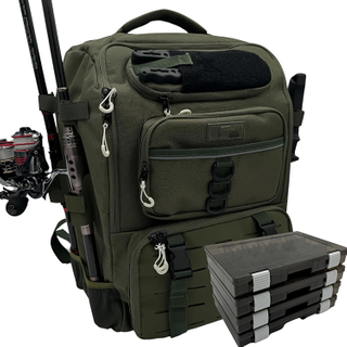 900D Polyester Fishing Gear Backpack with Insulated Thermal Bag & Anti-corrosion Zippers for Saltwater Freshwater Fishing Trips