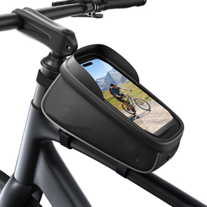 Hard Shell Waterproof Bike Frame Bag with Touchscreen-Friendly Window for Road Mountain Cycling Commuting