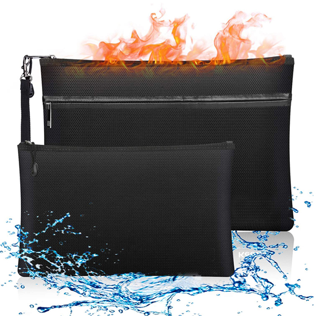High Quality Two Pockets Waterproof Fireproof Money Bag for Documents Cash(EPZ-297)
