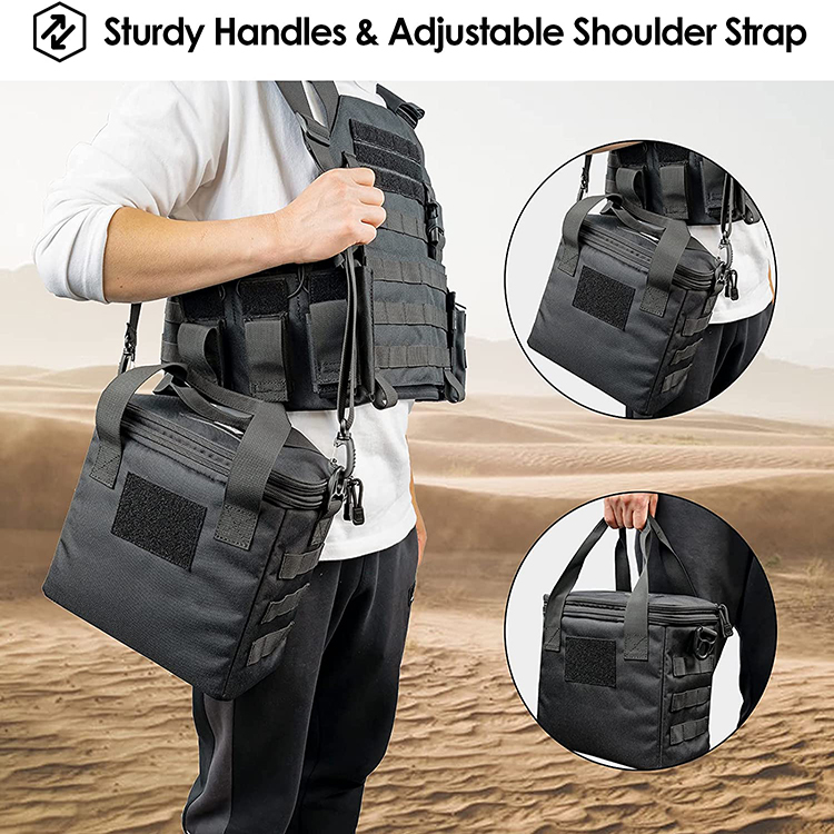 Well Designed Black Water-resistant Durable Tactical Ammo Bag Pistol Range Bag With 5 Removable Dividers