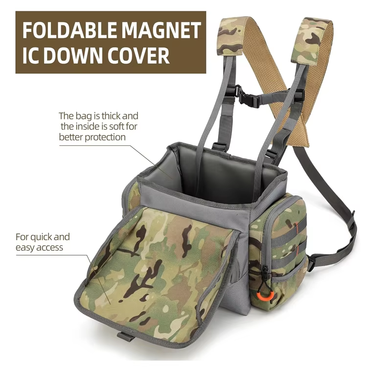 Adjustable Durable Camouflage Hunting Chest Bag Binocular Harness With Rain Cover