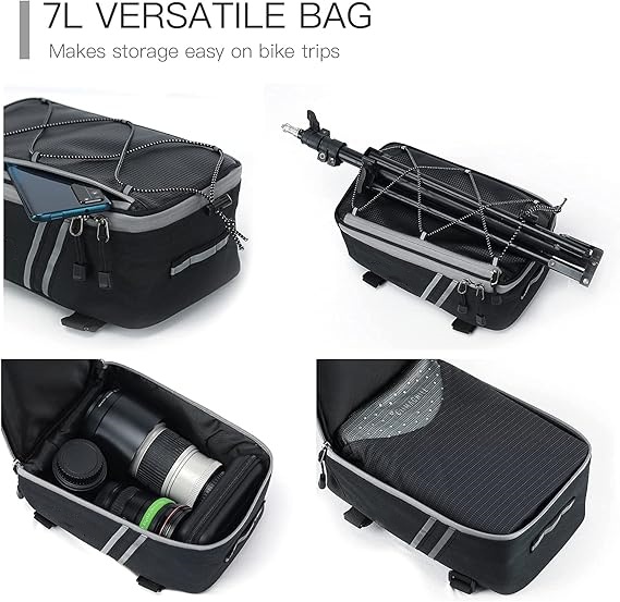 Rear Bike Rack Bag with Rain Cover, Waterproof Bicycle Ebike Saddle Bag Cycling Pannier Trunk Carrier