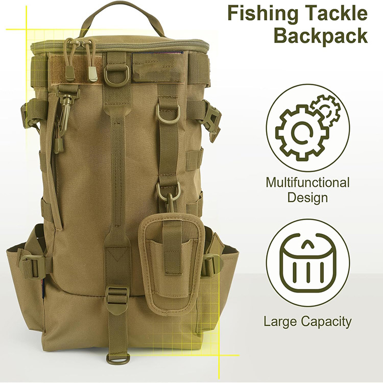 Waterproof 900D Oxford Fabric Large Capacity Fishing Tackle Backpack with Breathable Cushioned Straps for Outdoor Fishing