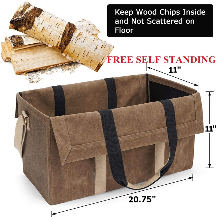 Best Selling Durable Large 22 oz Waxed Canvas Fire Wood Holder Tote Bag with Adjustable Shoulder Strap