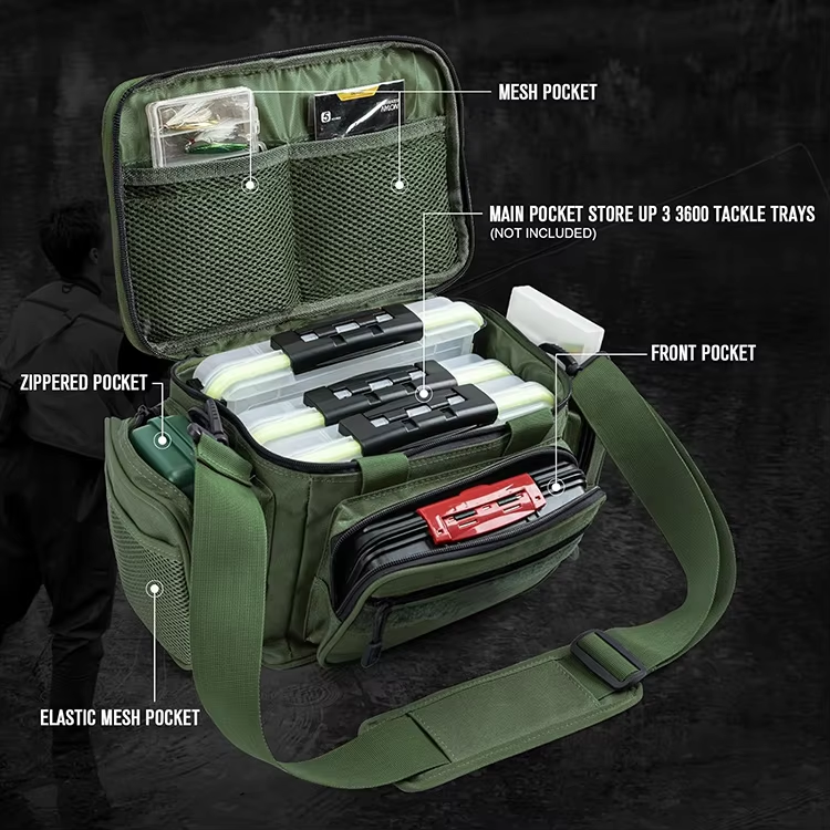 Water-Resistant Saltwater Fishing Bag Fishing Tackle Bag with Adjustable Shoulder Strap