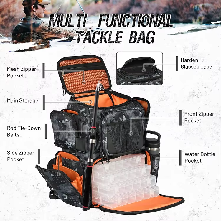 Water Resistant Hevy Duty 48L Fishing Box & Bags for 4 Trays with Rain Cover