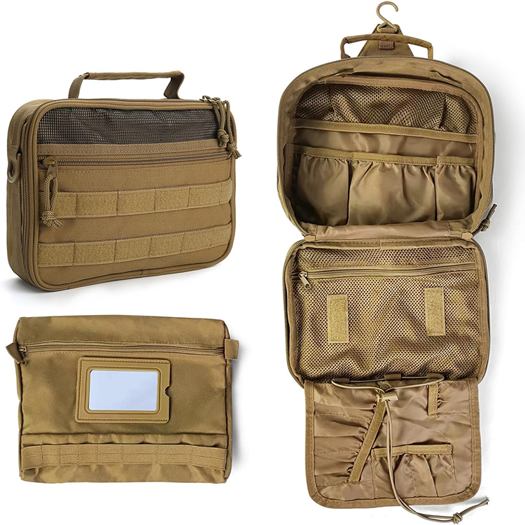 Durable and Multi-Pocket Hanging Tactical Toiletry Bag with Mirror for Travel
