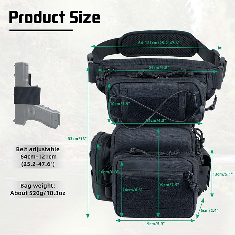 Multi-Purpose and Multi-Pocket Tactical Drop Leg Bag with Detachable Thigh Strap