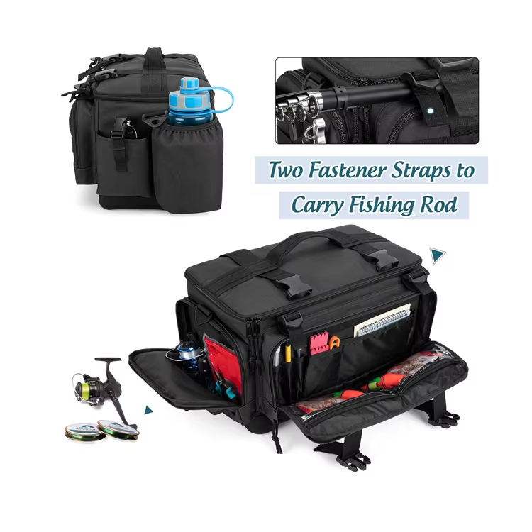 Large Capacity Outdoor Waterproof Fishing Box Bag With Non-Slip EVA Base and Rod Holder
