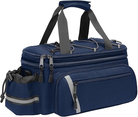 Bike Rack Bag with Rain Cover, Bike Trunk Cooler Handag Insulated Bicycle Rear Seat Pouch with 2 Side Foldable Panniers