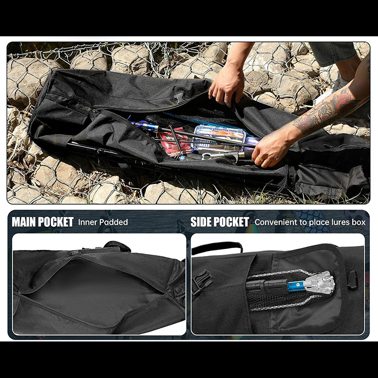 600D Oxford Multi-Purpose Waterproof Large Capacity Fishing Rod Bag with Zipper Closure for Travel Outdoor Baitcasting Spinning