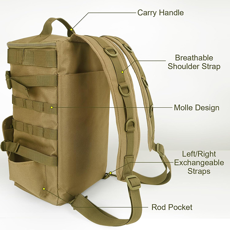 Waterproof 900D Oxford Fabric Large Capacity Fishing Tackle Backpack with Breathable Cushioned Straps for Outdoor Fishing