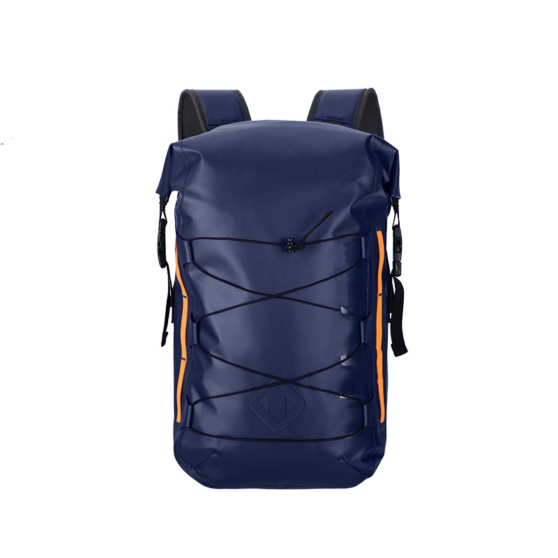 PVC Unisex Outdoor Waterproof Backpack 20L Roll-Up Double Shoulder Bag Front Elastic Storage Rope Hiking Bag Open Closure