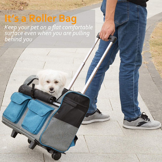 Amazon Hot Selling Durable Portable Cat Luggage Bag Pet Rolling Carrier(EPZ-303)