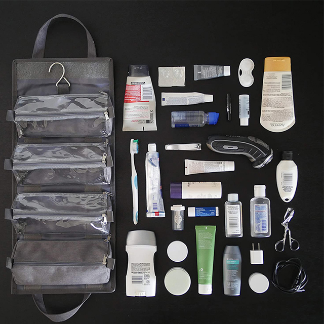 4-in-1Waterproof Roll Up Compact Cosmetic Kit with Hook Hanging Toiletry Bag(EPZ-582)