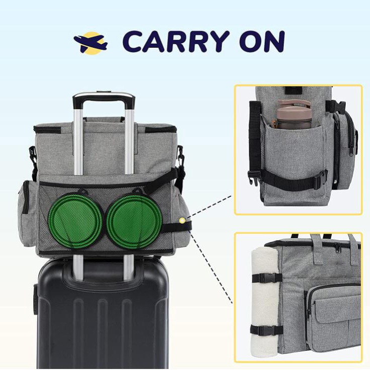Dog Travel Bag Airline Approved Pet Travel Bag with Shoulder Strap with Dog Food Container