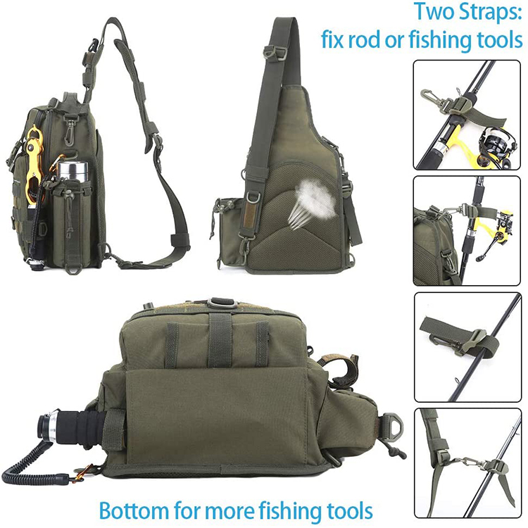 Multi-Function Water-resistant Fishing Tackle Storage Bag Outdoor Cross Body Sling Bag with Rod Holder