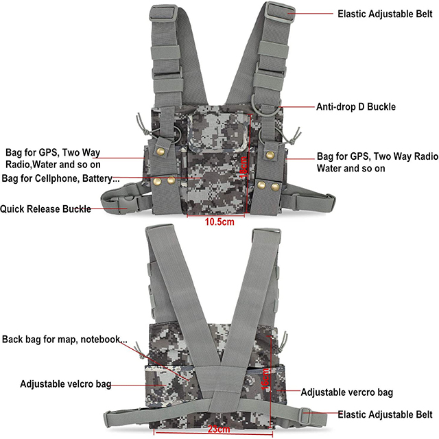Chest Harness Chest Front Pack Pouch Holster Vest Rig for Two Way Radio Walkie Talkie