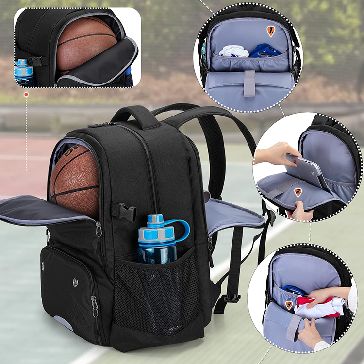 Multi-Funcation Basketball Backpack with Ball Compartment & Shoe Compartment and Hook
