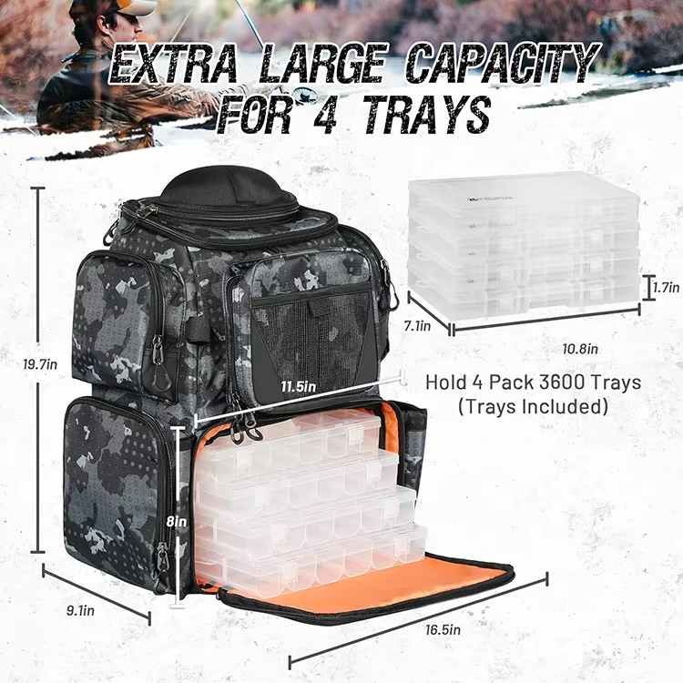 Water Resistant Hevy Duty 48L Fishing Box & Bags for 4 Trays with Rain Cover