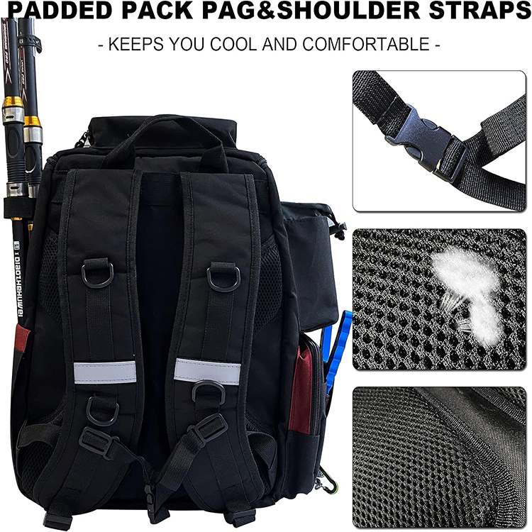 Multiple Storage Compartment Fishing Tackle Backpack with 2 Fishing Rod Holder for Fishing