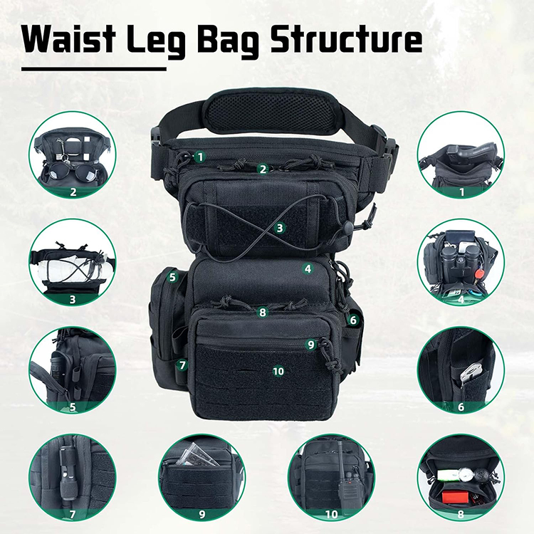 Multi-Purpose and Multi-Pocket Tactical Drop Leg Bag with Detachable Thigh Strap