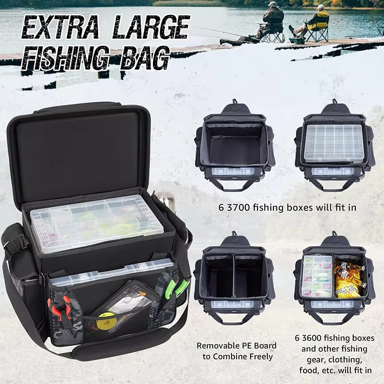 Water Resistant Extra Large Fit 7 3700 Tackle Boxes Fishing Box Bags With EVA Top Cover