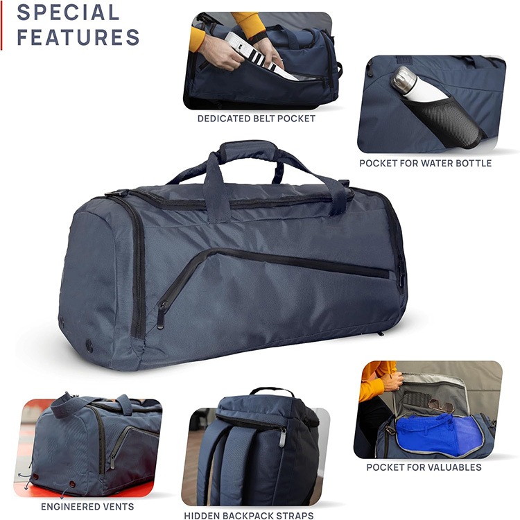 Stylish 45L Heavy Duty Duffle Bag Backpack in 1 with Multi-compartment and Hidden Straps