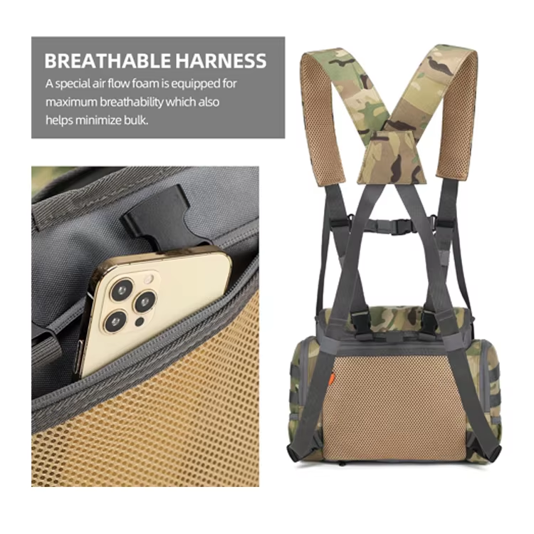 Adjustable Durable Camouflage Hunting Chest Bag Binocular Harness With Rain Cover