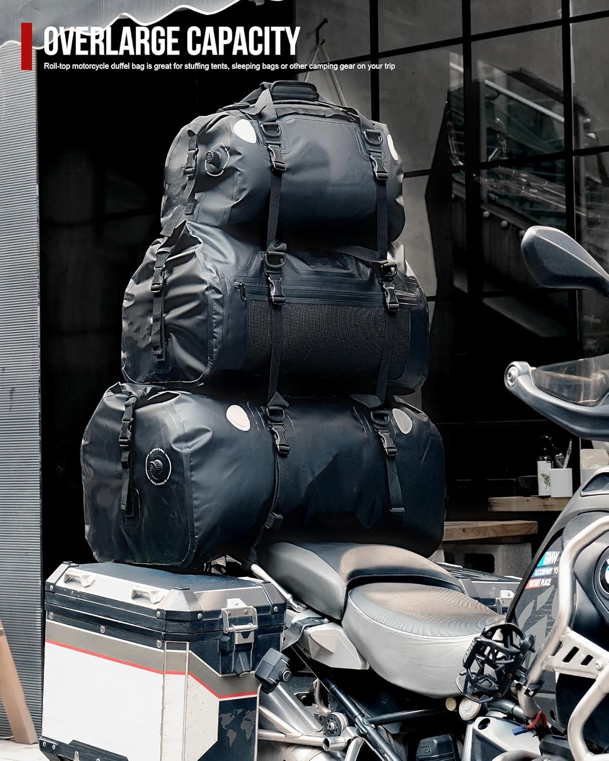 Motorcycle 500D PVC Tail Luggage Bag Saddle Dry Luggage Outdoor Accessories, Carbon Fiber, Waterproof Luggage Bag
