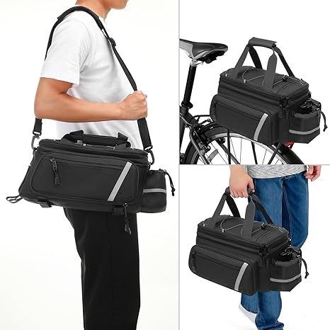 Bike Rack Bag with Rain Cover, Bike Trunk Cooler Handag Insulated Bicycle Rear Seat Pouch with 2 Side Foldable Panniers