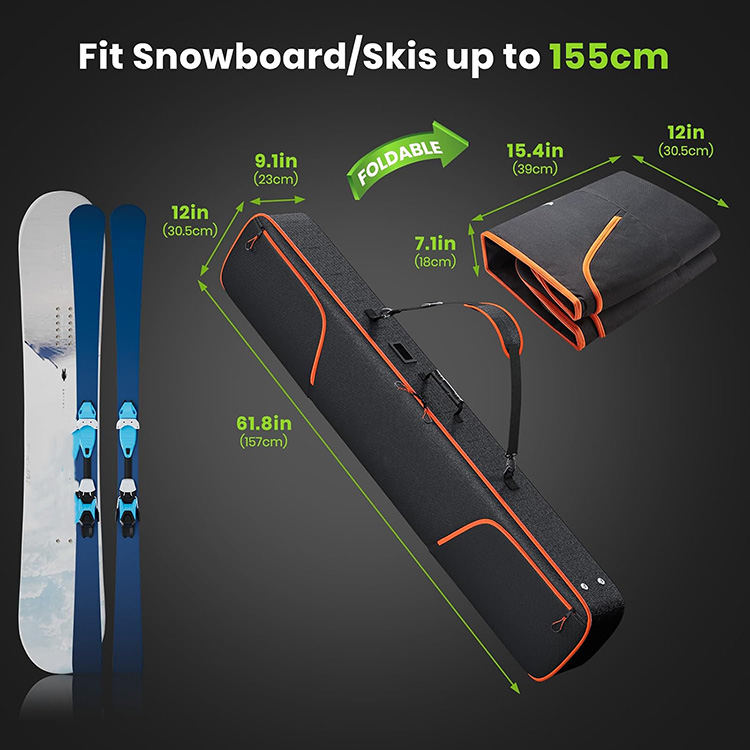 Padded Waterproof Large Capacity Snowboard Bag with Adjustable Shoulder Strap for Travel Outdoor Winter Sports Storage