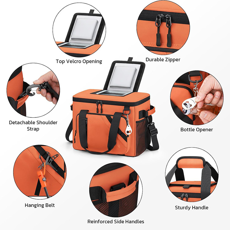 Double-Deck Leakproof Insulated Large Capacity Cooler Bag with Separate Compartments for Hot Cold Food Camping Picnic Travel