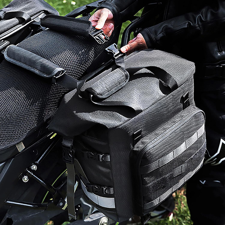 Large Capacity Reflective Motorcycle Saddle Bag with Rain Cover for Touring Travel Motorbike Outdoor Adventure