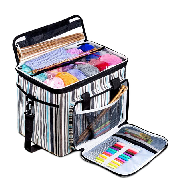 New Product High Capacity Striped Yarn Storage Tote Roomy Interior Knitting Bags(EPZ-502)