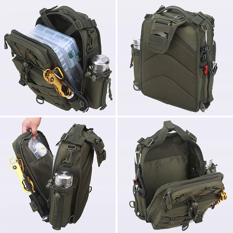 Multi-Function Water-resistant Fishing Tackle Storage Bag Outdoor Cross Body Sling Bag with Rod Holder