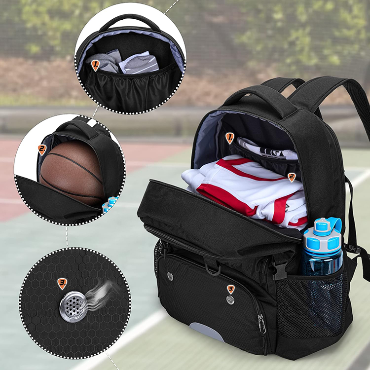 Multi-Funcation Basketball Backpack with Ball Compartment & Shoe Compartment and Hook
