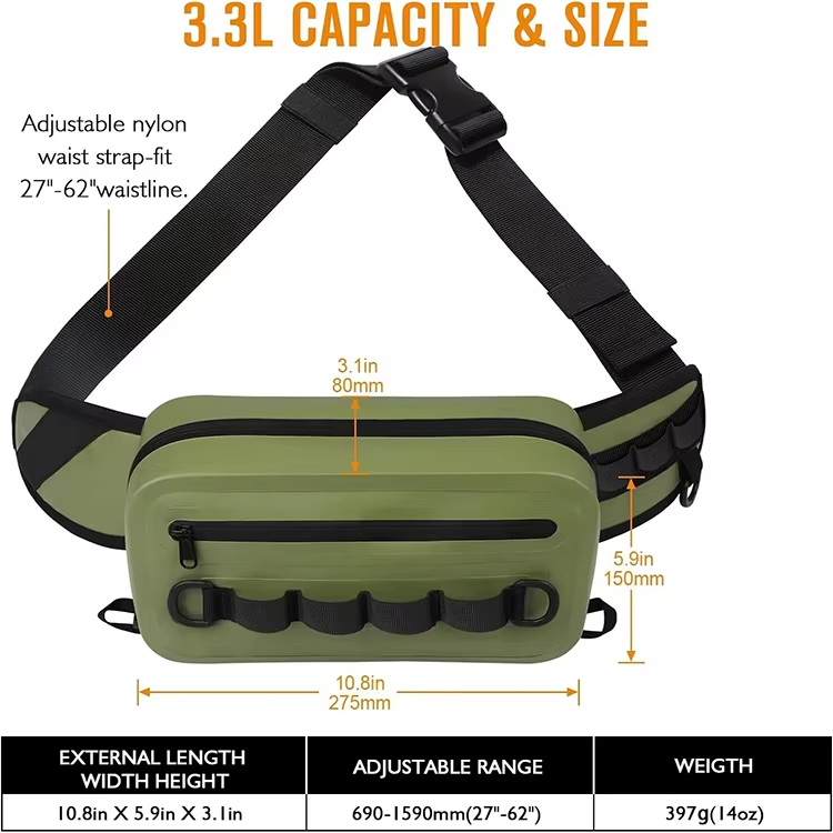 Waterproof Fly Fishing Fanny Pack TPU Fishing Bag with Airtight Zipper and Adjustable Strap