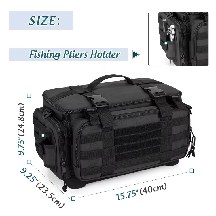 Large Capacity Outdoor Waterproof Fishing Box Bag With Non-Slip EVA Base and Rod Holder