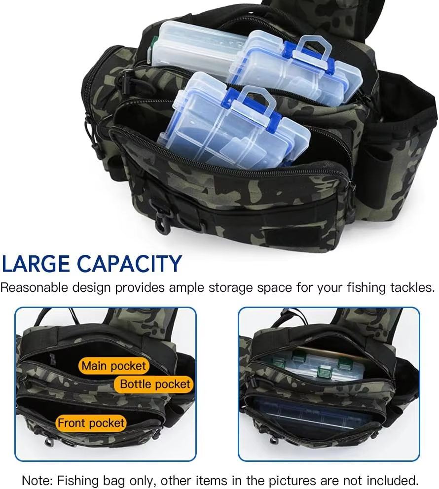 Functional Waterproof Multi-pockets Fishing Waist Bag Fishing Fanny Pack with Rod Holder