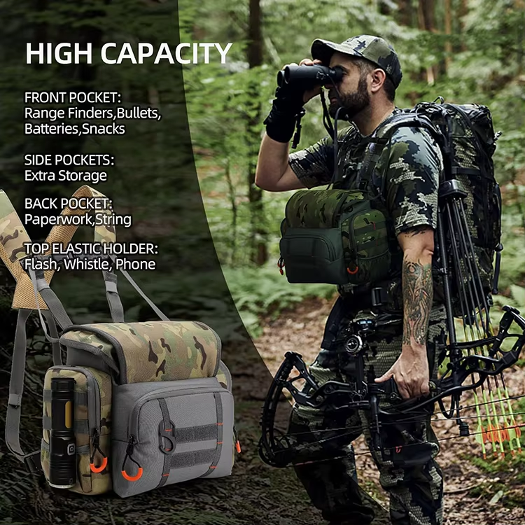Adjustable Durable Camouflage Hunting Chest Bag Binocular Harness With Rain Cover
