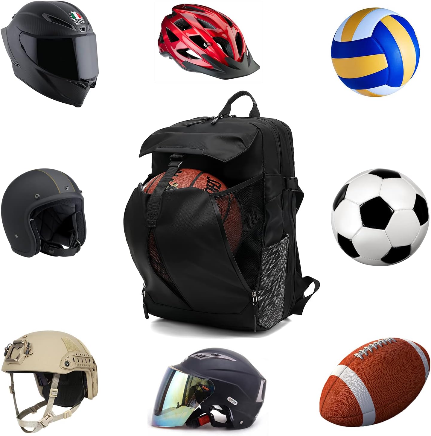 Motorcycle Helmet Backpack, Large Capacity Waterproof Backpack, Multifunctional Sports Bag for Storing Basketball and Football