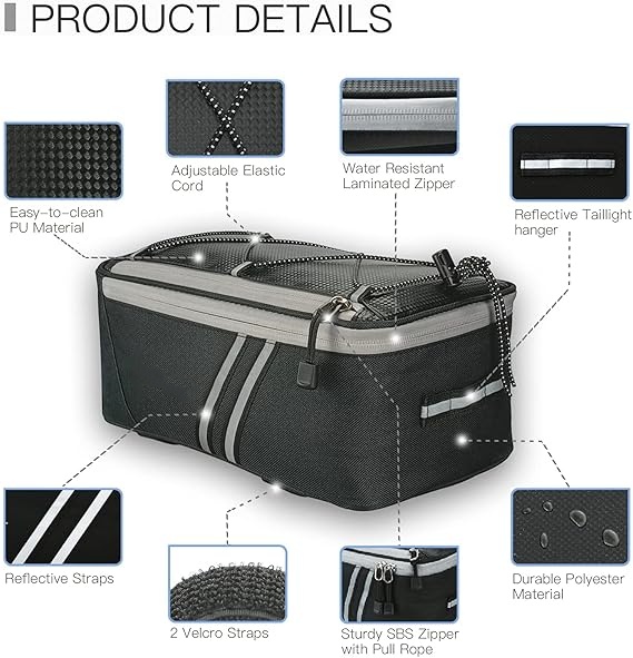 Rear Bike Rack Bag with Rain Cover, Waterproof Bicycle Ebike Saddle Bag Cycling Pannier Trunk Carrier