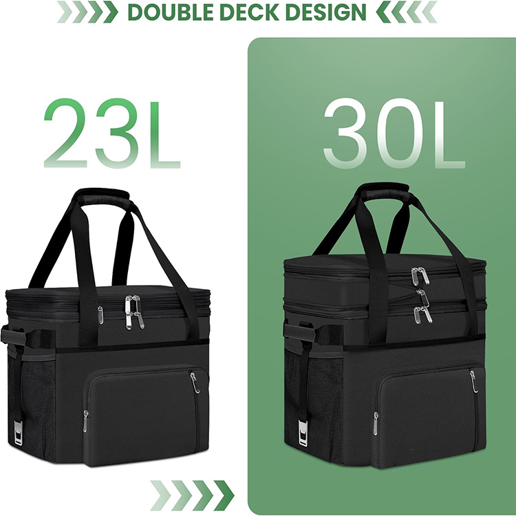 Double-Deck Large Capacity Insulated Cooler Bag with Separate Compartments for Hot Cold Food Camping Picnic Grocery